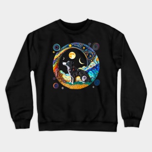 Fantasy Border Collie Dog Cute Moon Phases Paper Quilling Cattle Herding Dogs Crewneck Sweatshirt